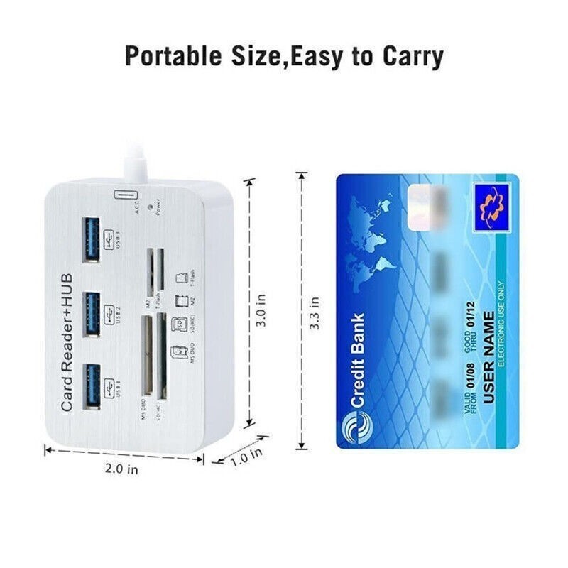 Multi-function Aluminum 3 Port USB 3.0 Hub 4 In 1 Memory Card Reader Adapter