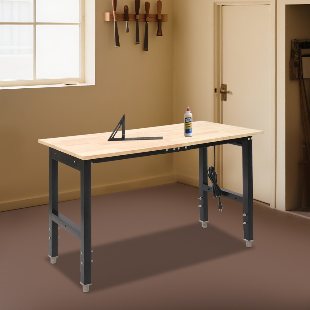 Height Adjustable Workbench with Power Outlets Heavy-Duty Work Table 110V