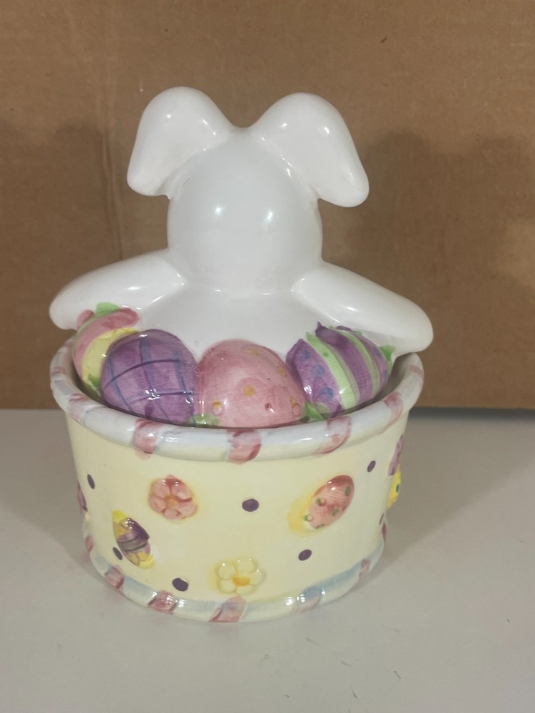 Happy Easter Bunny/Rabbit Ceramic Candy Dish 2 pcs LNC VTG
