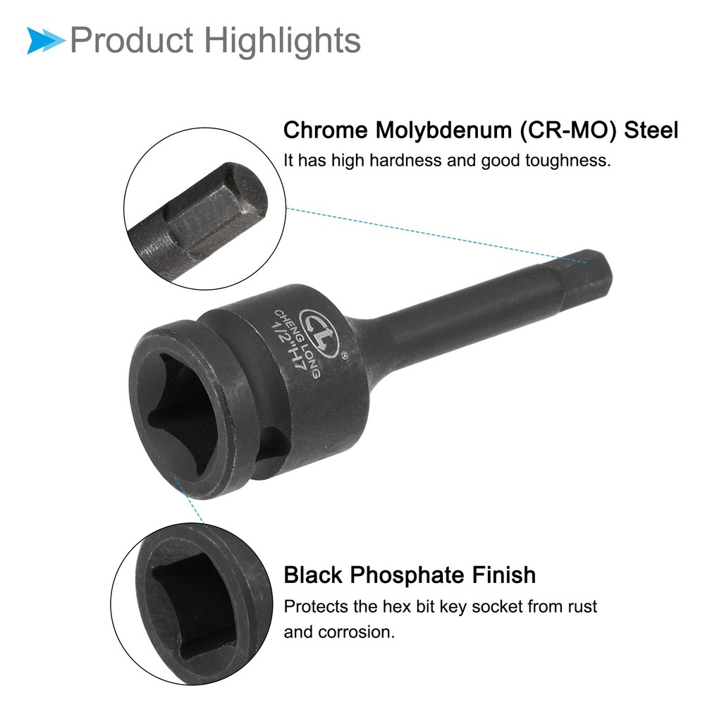 Impact Hex Bit Socket H7 Socket 1/2" Drive Cr-Mo Steel Impact Grade Socket