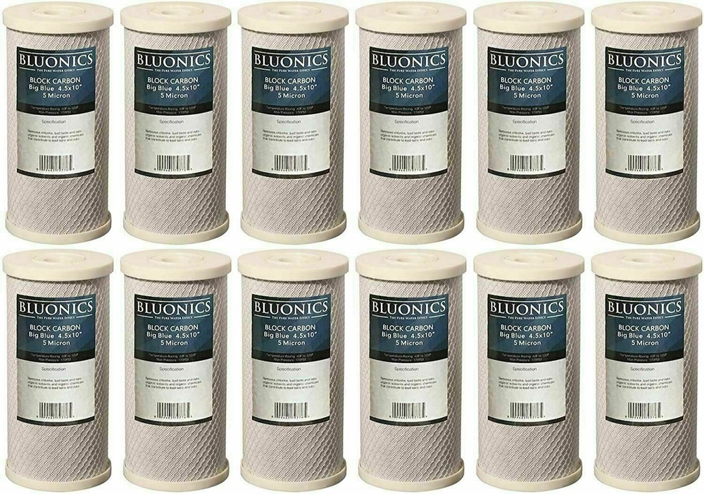 Bluonics 12-PK Carbon Block 10 x 4.5" Whole House Charcoal Water Filter 5 Micron