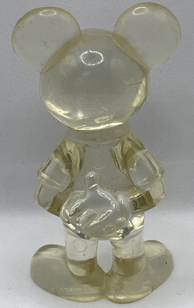 Vintage Hard Plastic Clear Mickey Mouse Disney Figurine 3”
