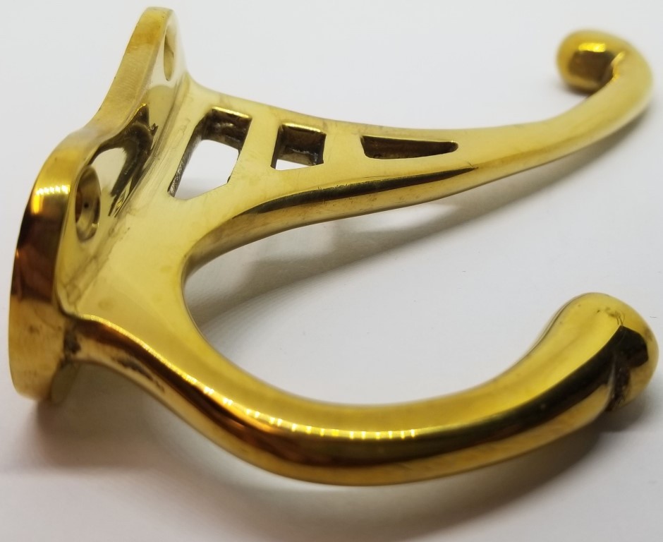 LARGE 5" Plain CAST BRASS Front Mount Coat Hook double rack hat jacket fancy old