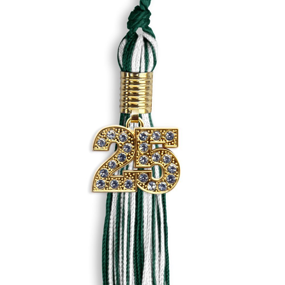 Endea Graduation Hunter Green/White Mixed Color Tassel With Gold Date Drop