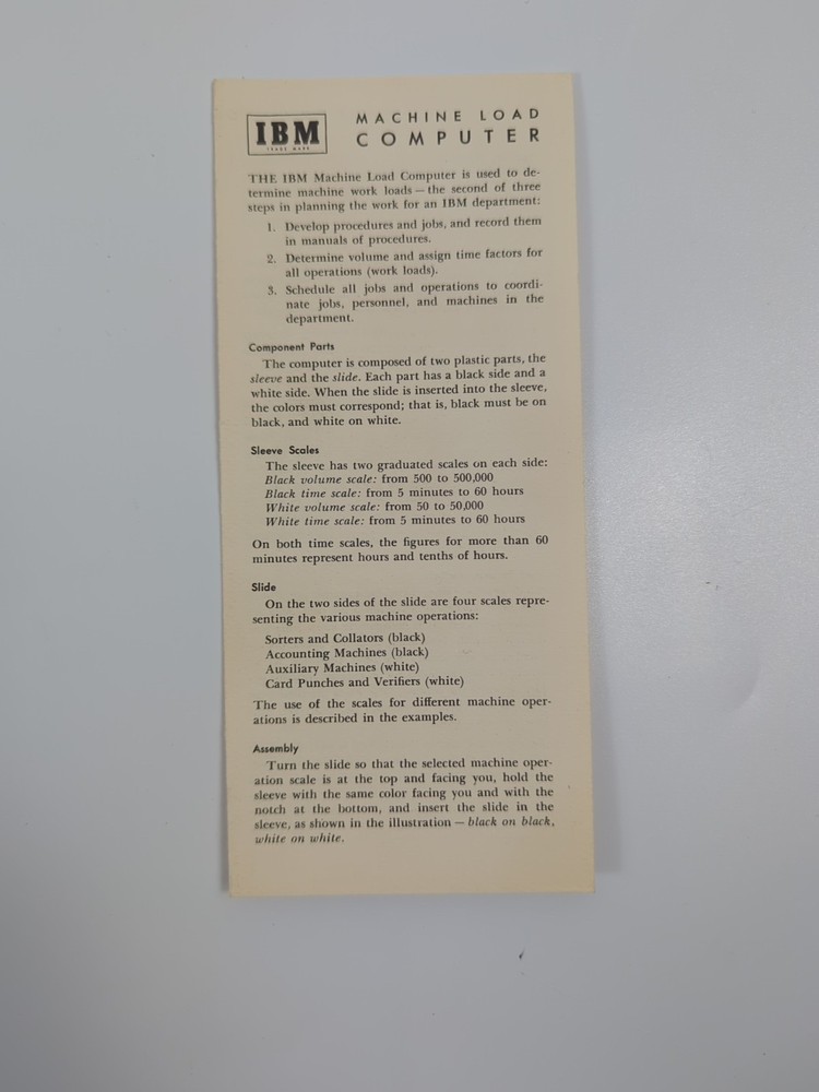 Vtg 50s IBM Machine Load Computer Slide Rule Folder Instructions MCM Computing