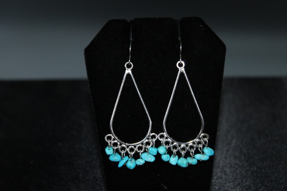 Sterling Silver And Kingman Turquoise Dangle Earrings