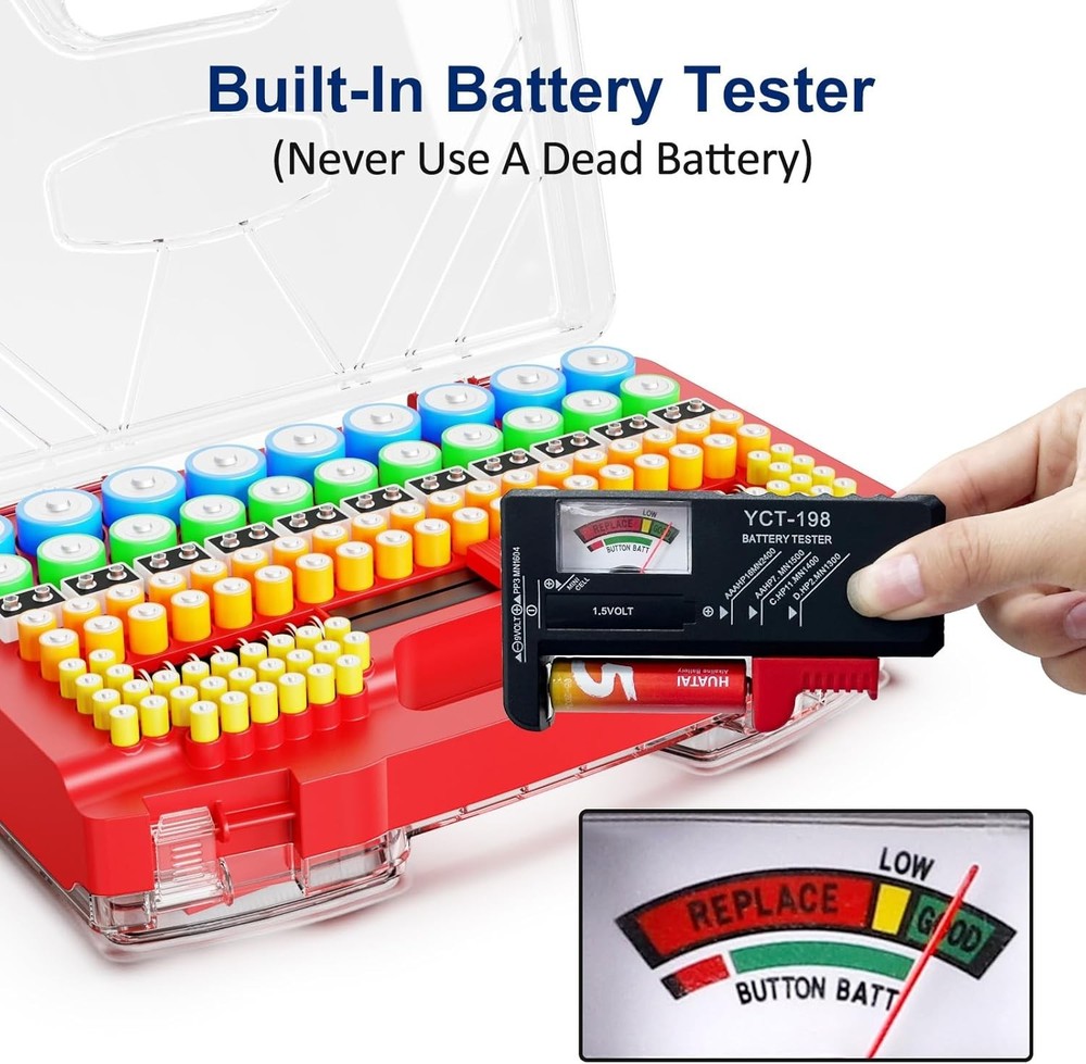 285+ Battery Organizer Storage Case with Tester Box Holder AA AAA 9V C D Cell
