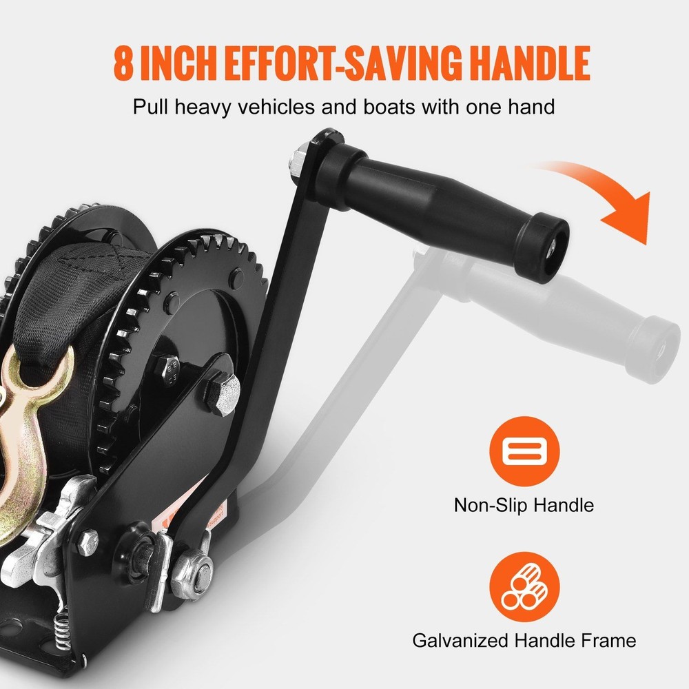 ATV Towing Winch 2000lb Manual Operated 23ft Polyester Strap