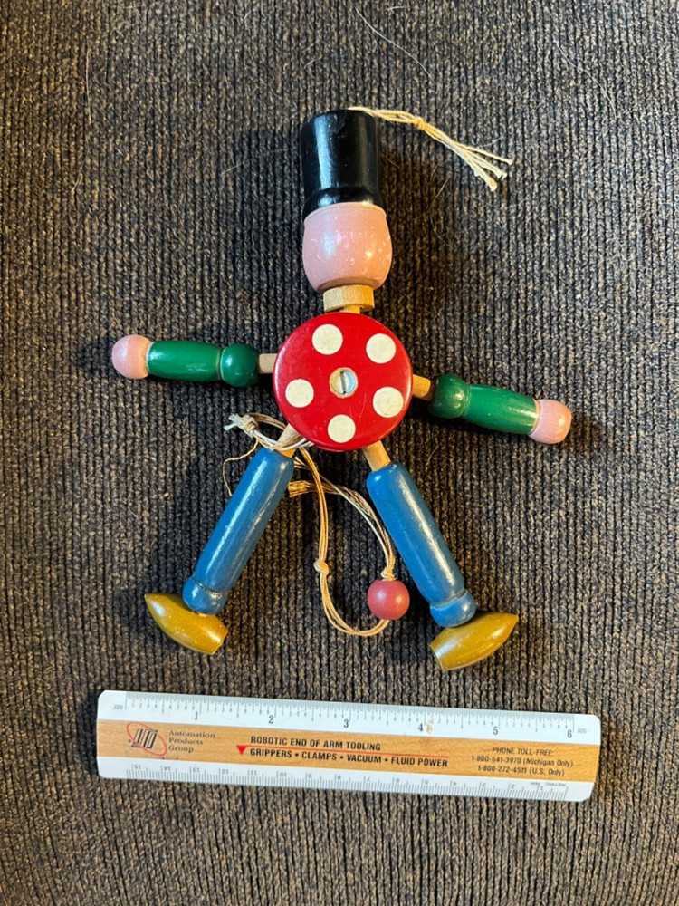 JAPAN - Wooden Pull String Puppet Jumping Jack Dancing Clown - VINTAGE