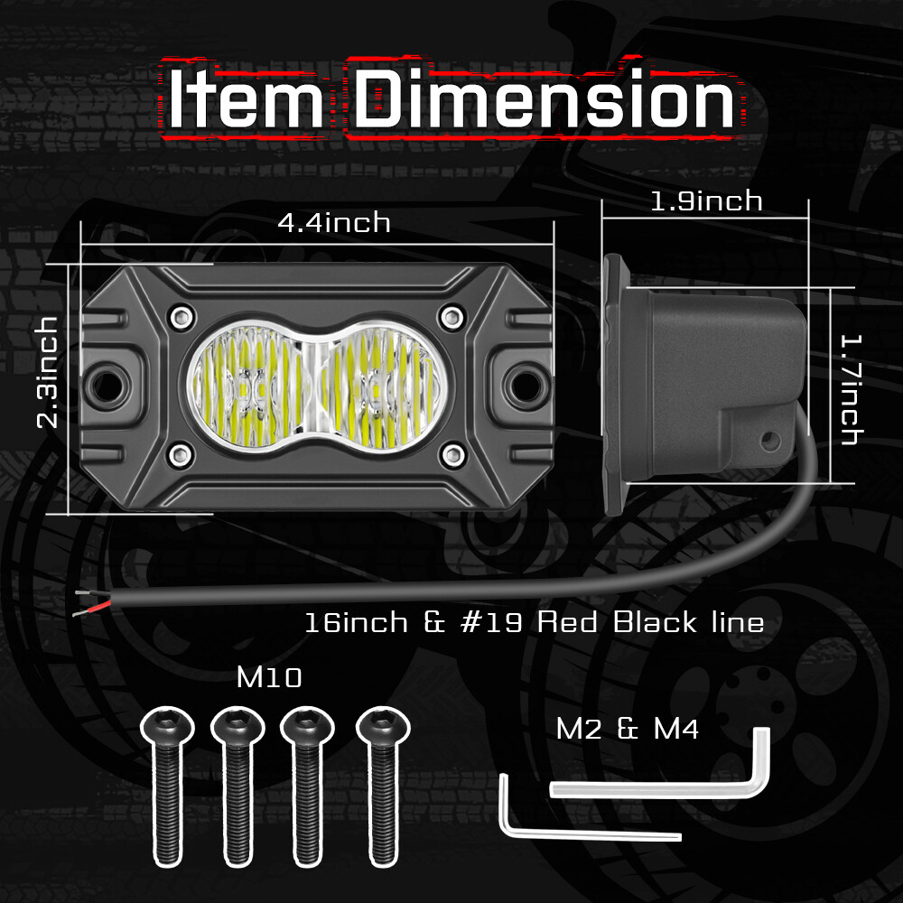 Wide Drive Flood Diffused White Rectangle LED Lights Pair Kit 4" 40W Flush Mount