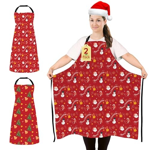 2 Pack Plus Size Funny Christmas Kitchen Apron Unisex Adjustable Xmas Pattern