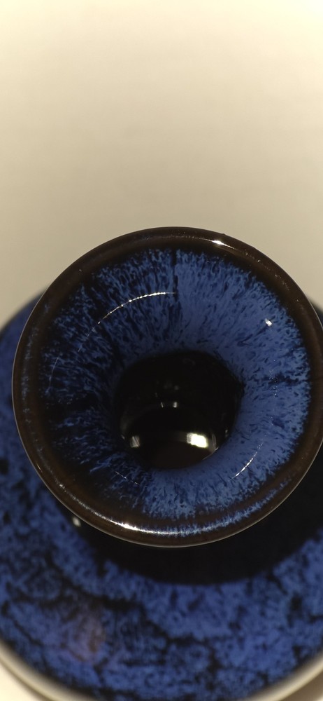 Modern Blue Black Glazed Ceramic Vase 6.5" Decorative Pottery