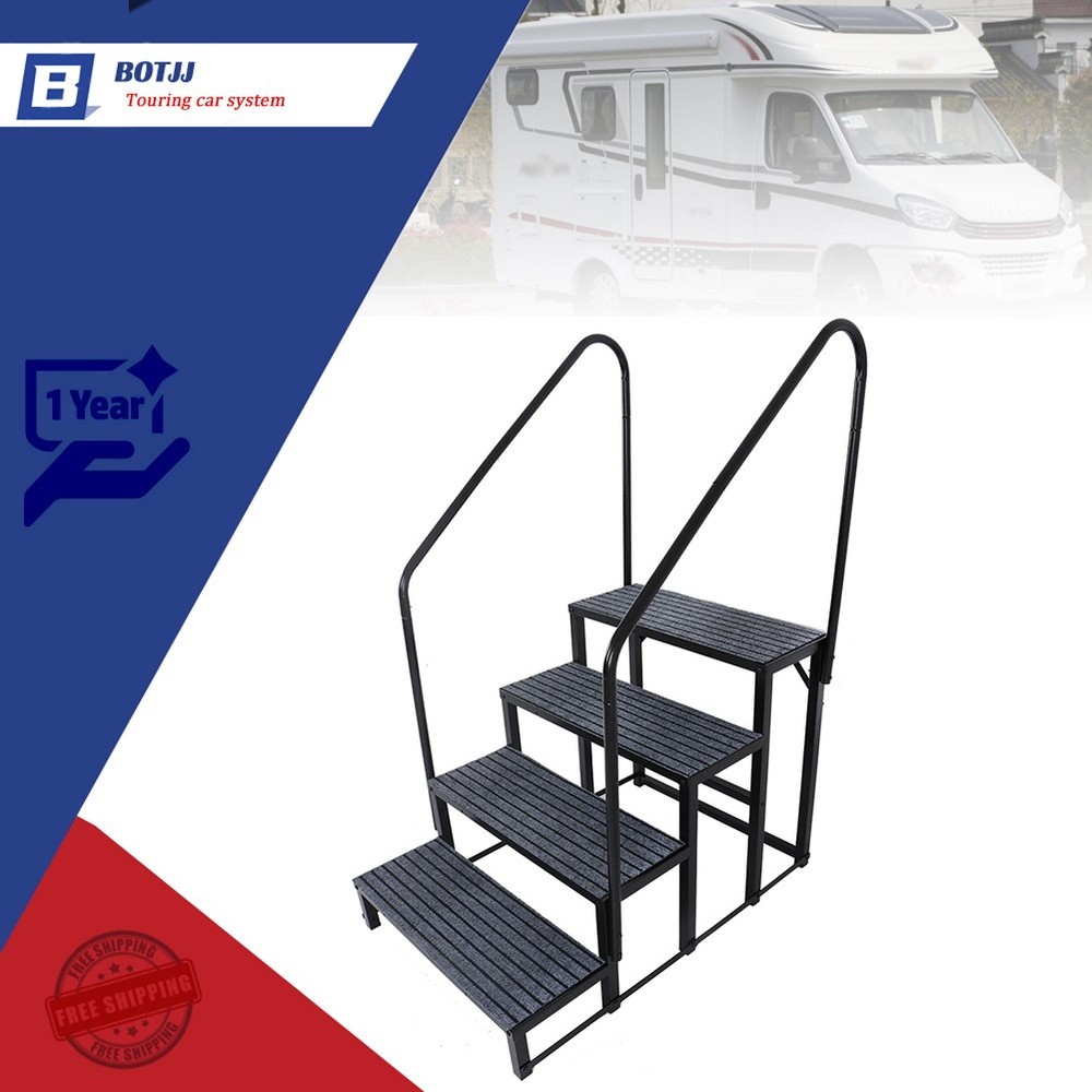 For 4 Step RV Steps with 2 Handrails w/Step Mat 660 lbs Load Capacity