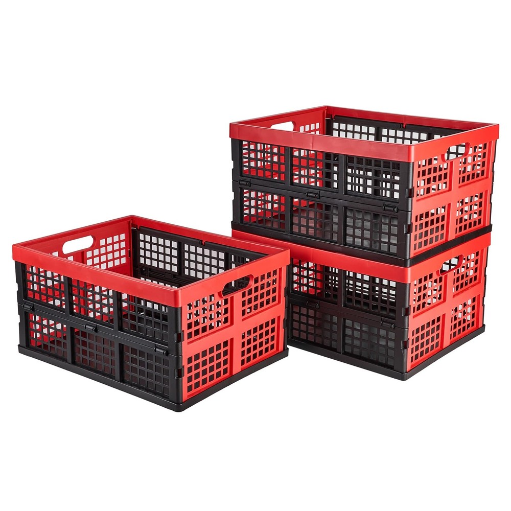 3Pack Plastic Collapsible Storage Crates30L,Foldable Plastic Crates for Stora...