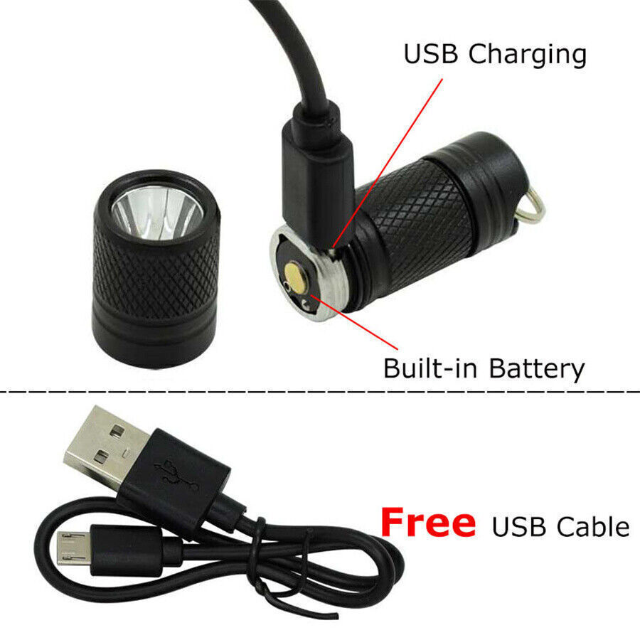 Portable Mini Flashlight USB White LED Light Keychain Torch with 10180 Battery