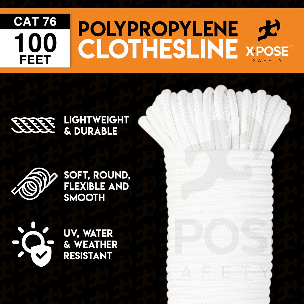 Diamond Braided Clothesline Rope - 100 Ft Rope- Braid Polypropylene Rope