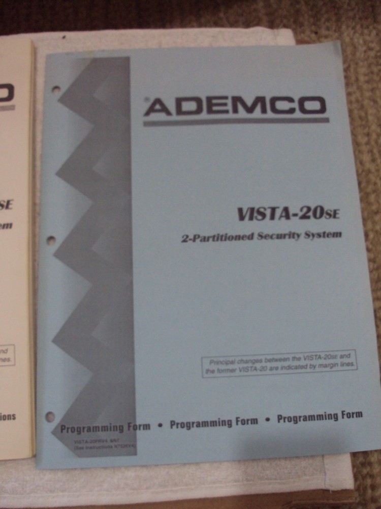 Ademco Vista 20SE Security System Installation / Programming Guide and Manual