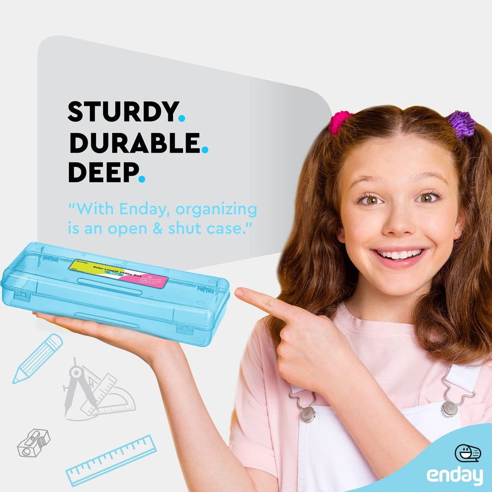 Pencil Box Blue, Storage Organizer Utility Box, Multipurpose Long Ruler Lengt...