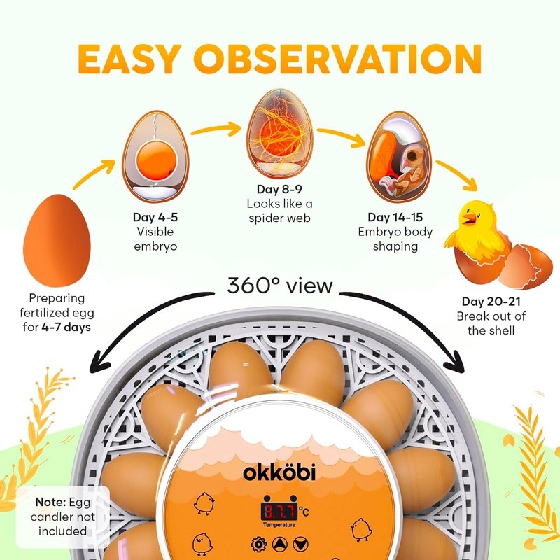 Automatic Chicken Egg Incubator Humidity Control LED Display Egg Turner 360 View