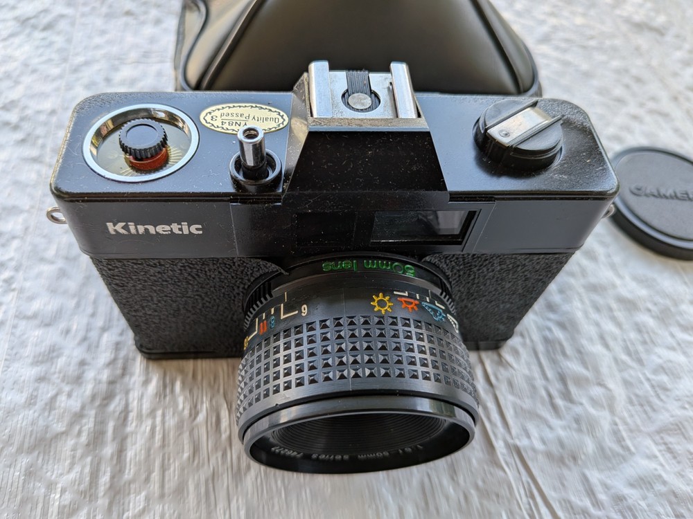 Kinetic 35mm Camera w/ 50 mm Lens, Case. Untested