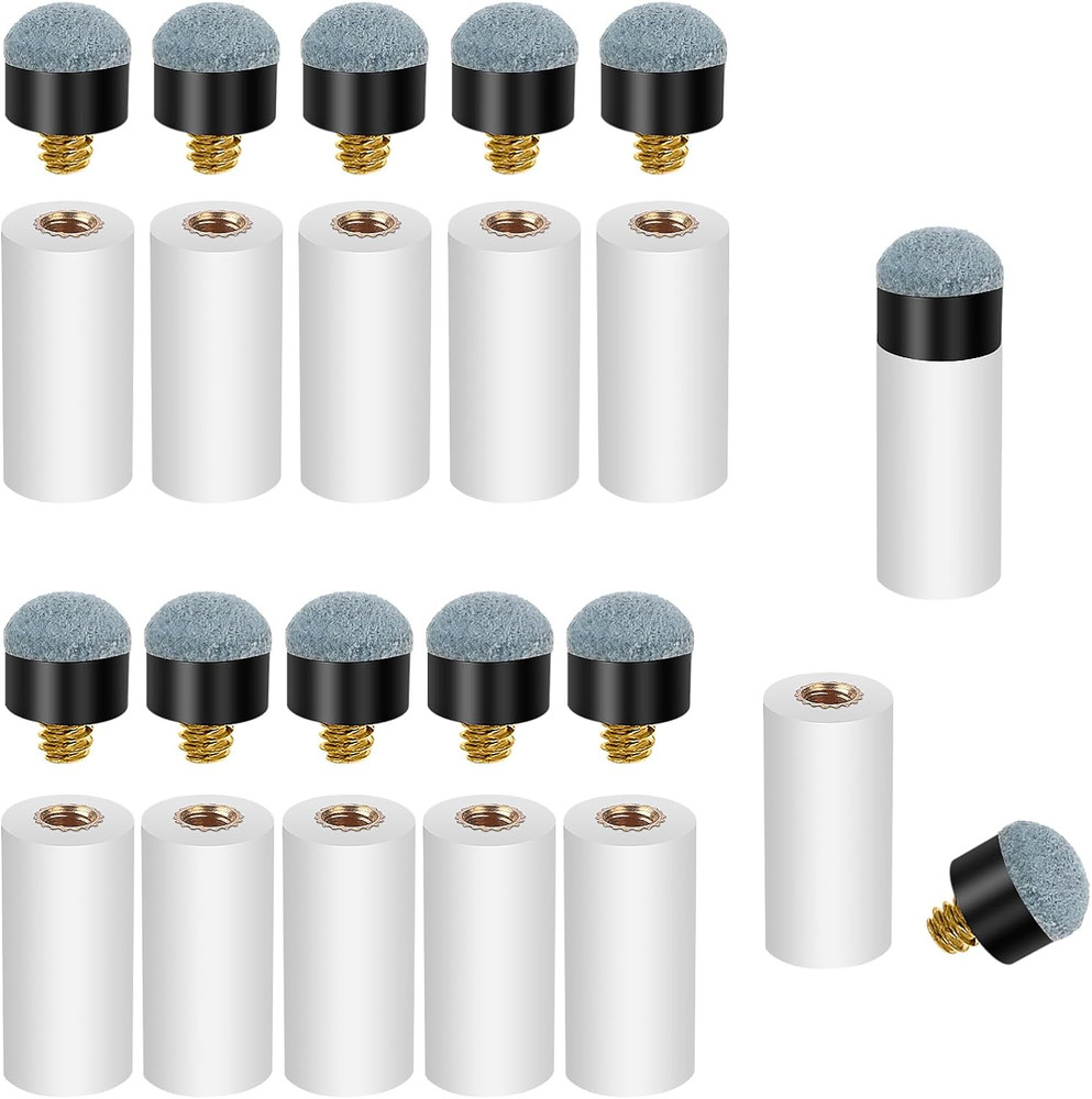 10 Sets Billiard Cues Tips Replacement With White Pool Cue Stick Ferrules 12mm