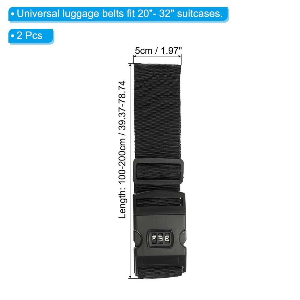 2Pcs Luggage Straps with Combination Lock TSA Approved Black