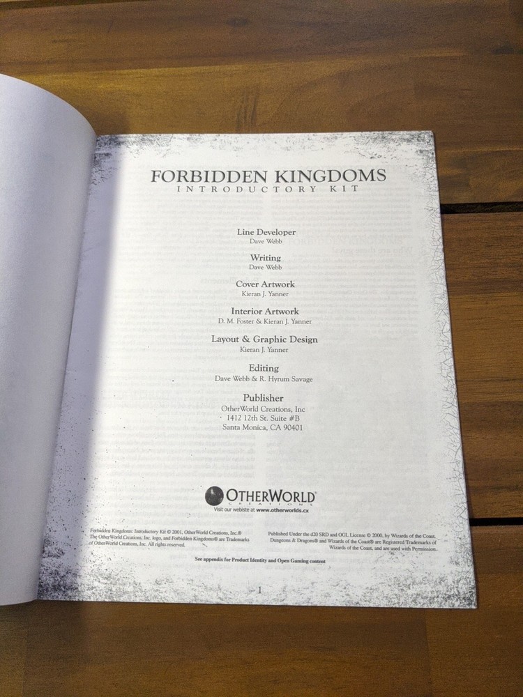 Forbidden Kingdoms Introductory Kit RPG Booklet