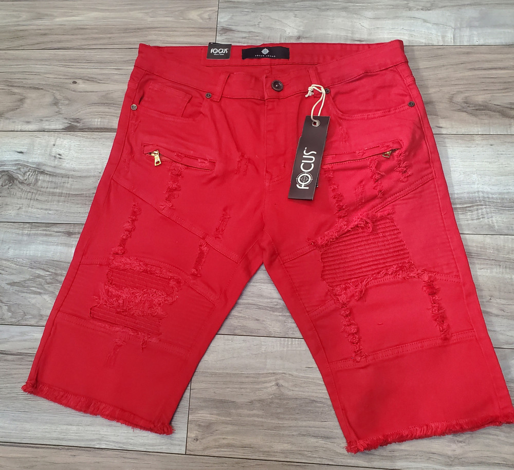 FOCUS MOTO RIPPED SHORTS (RED)