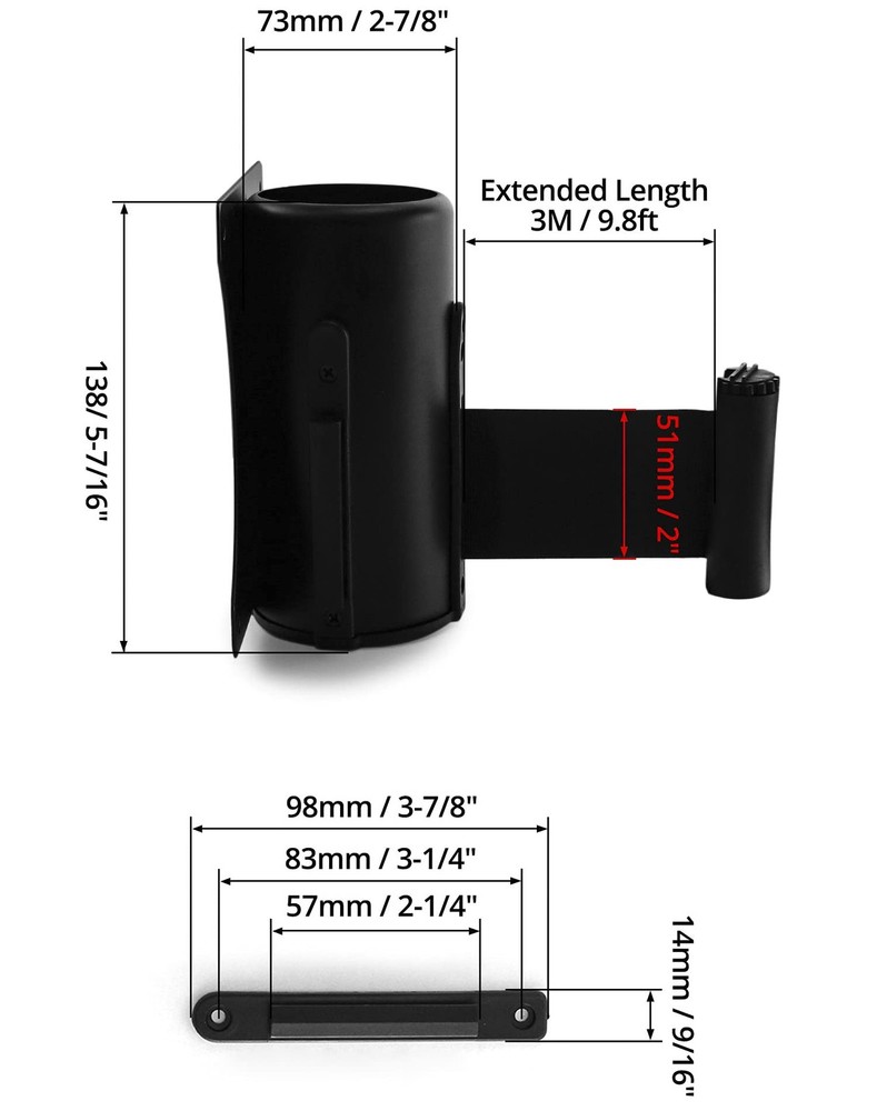QWORK Wall Mounted Retractable Belt Barrier, Crowd Control 10', Black