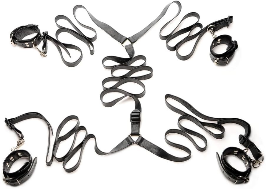 Luxury Leather Bed Restraint Kit, Black