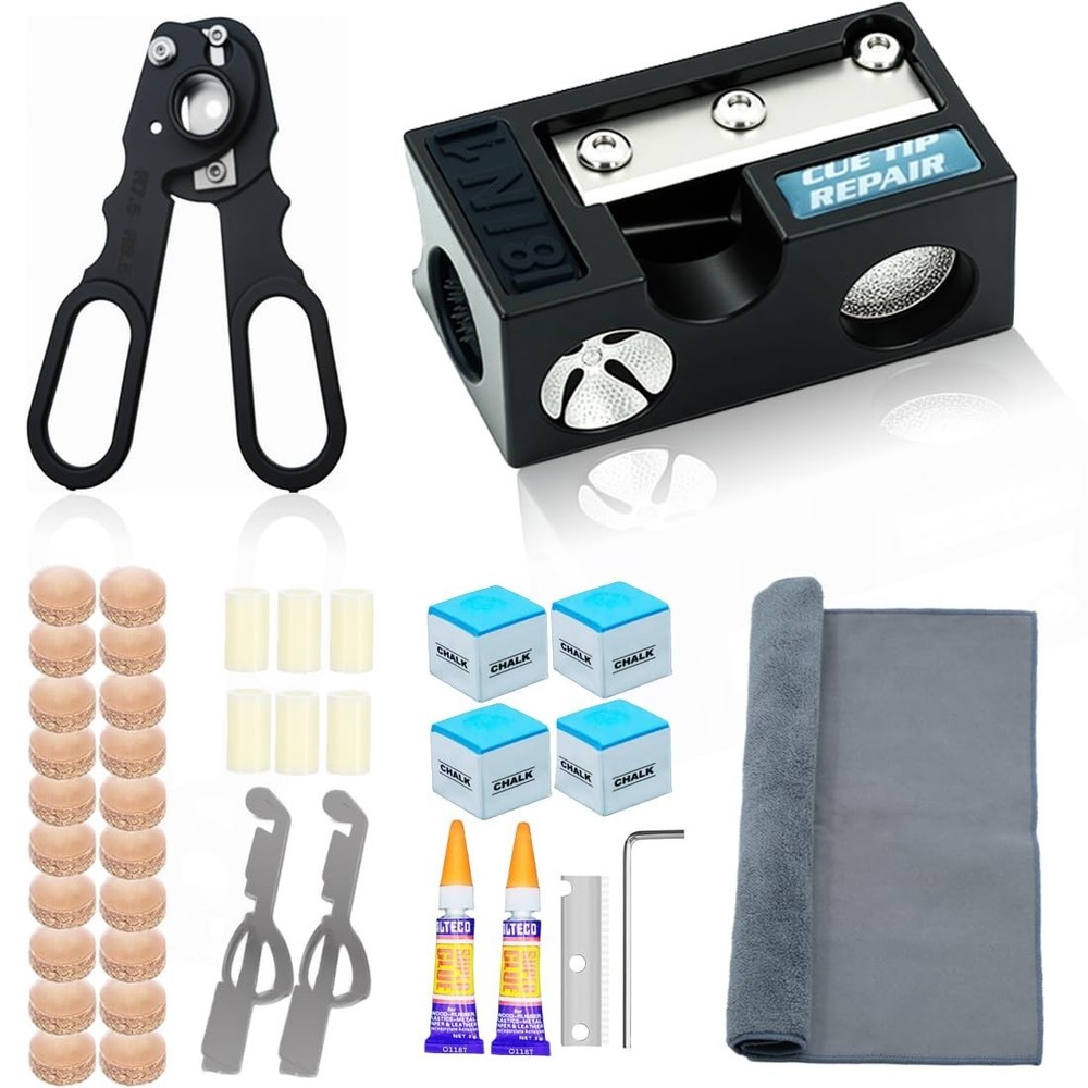 38PCS Pool Cue Tips Replacement Kit - 13mm Billiards Cue Tips & Shaper Tools
