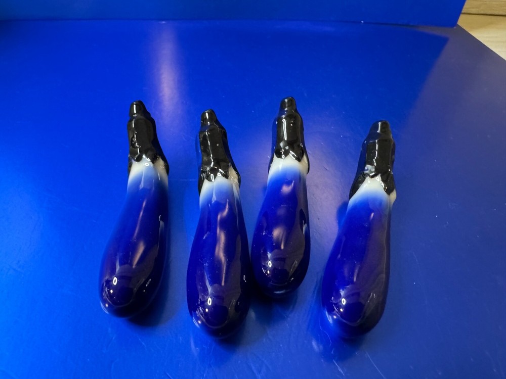 Japanese Chopstick Rests Eggplant Vegetable Holder Reusable Ceramic 4Pc