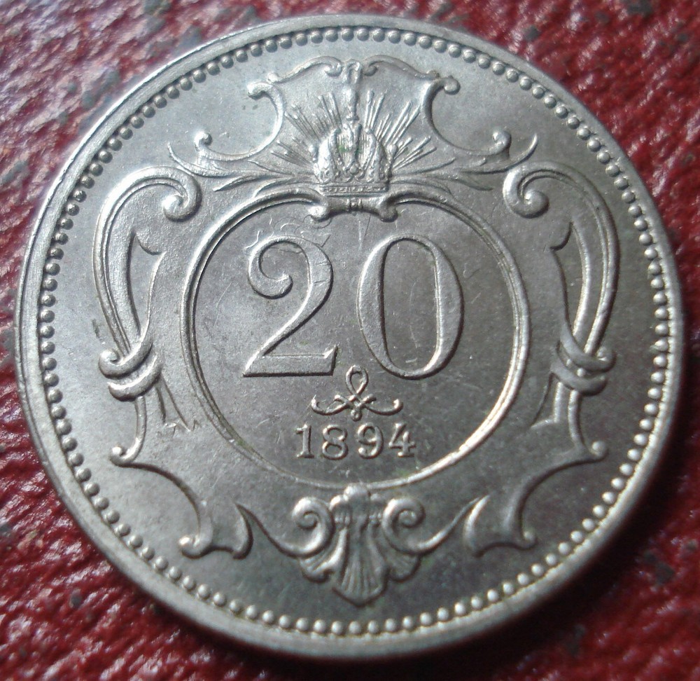 1894 AUSTRIA 20 HELLER IN AU CONDITION