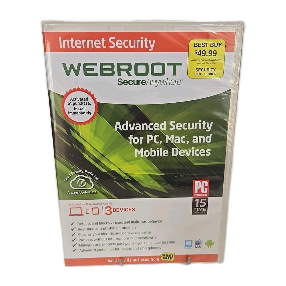 Webroot Secure Anywhere Internet Security 3 Devices PC MAC Mobile Sealed New