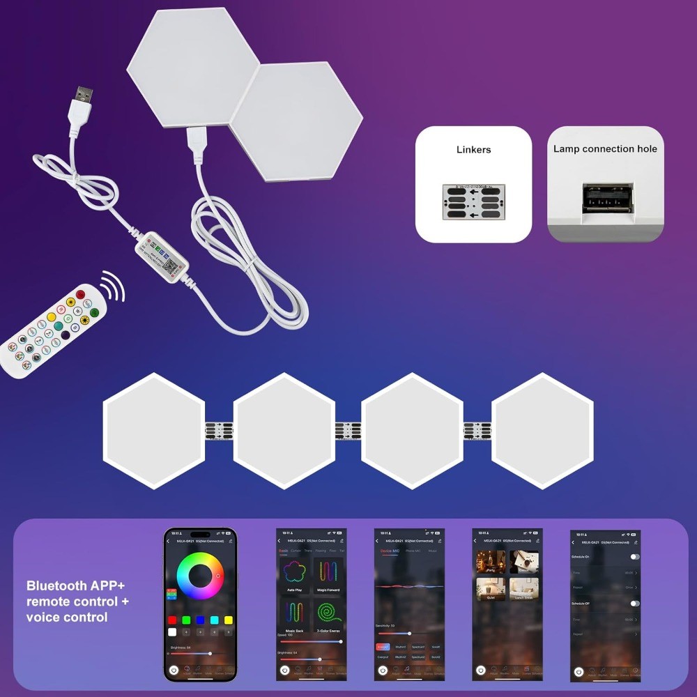 12Pack RGBIC Hexagon LED Lights Music Sync App Control Color Changing Wall Panel