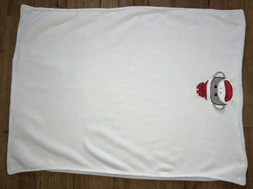 Baby Starters White Sock Monkey Face Baby Blanket Red Hat