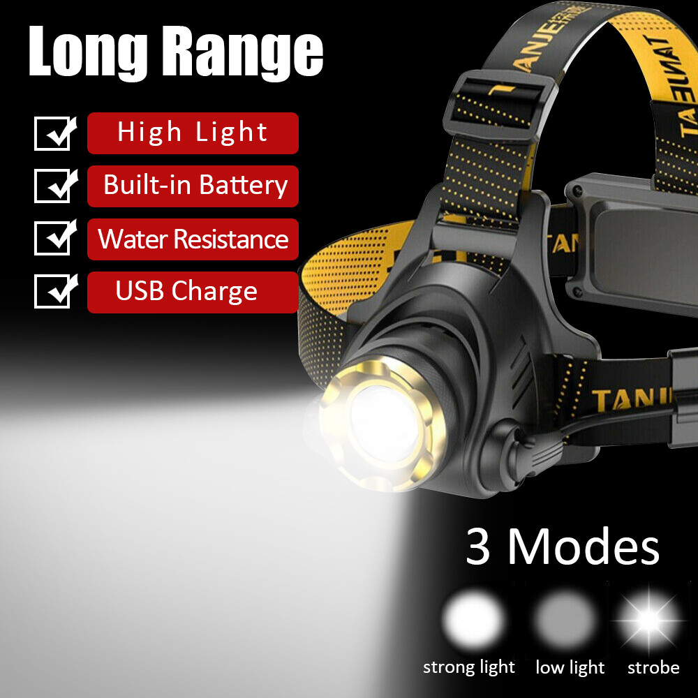 2x Powerful LED Headlamp USB Rechargeable Headlight Flashlight Head Torch 3 Mode