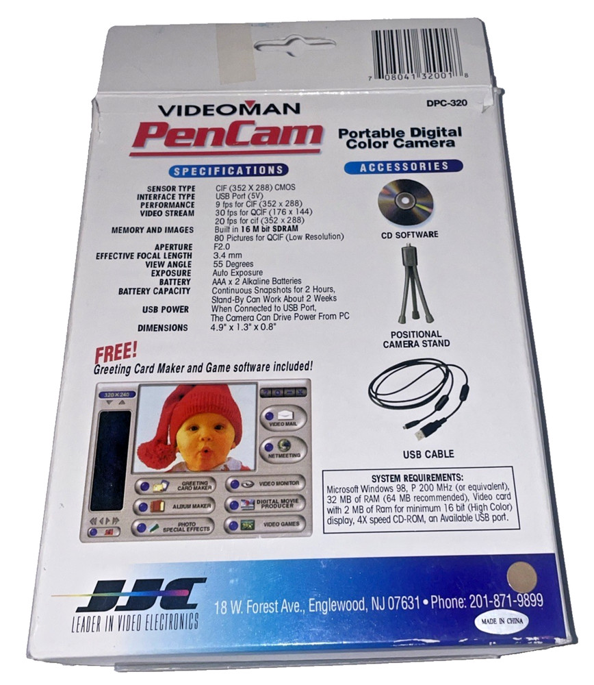 Videoman PenCam Portable Digital Color Camera PC Camera Graphic Software DPC-320
