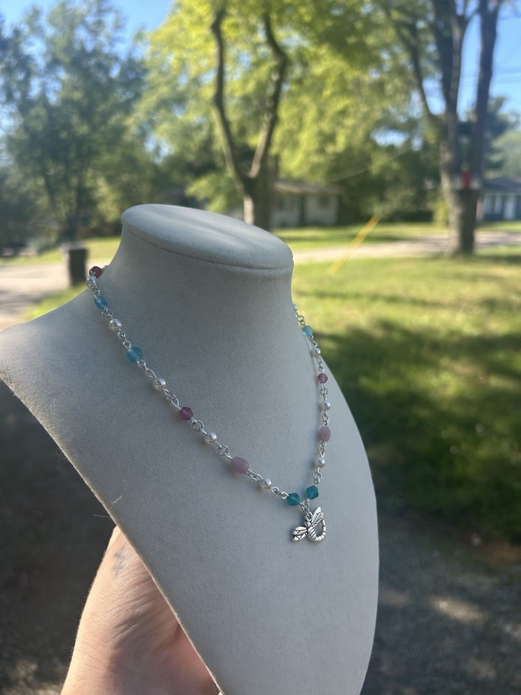 Handmade Dainty Dragonfly Beaded Necklace