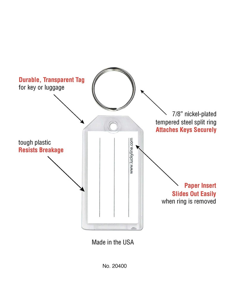 2 Pack Extra Strength Key Tags with Split Ring Durable Clear Plastic ID Tags