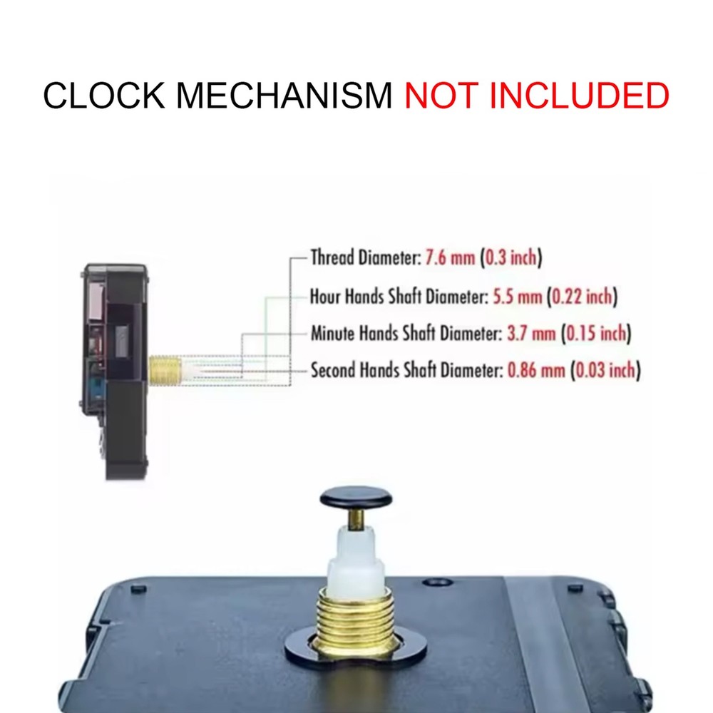 Clock Parts Black Clock Handle Set, Hour, Minute, Second + Sec Stopper 4pc Set