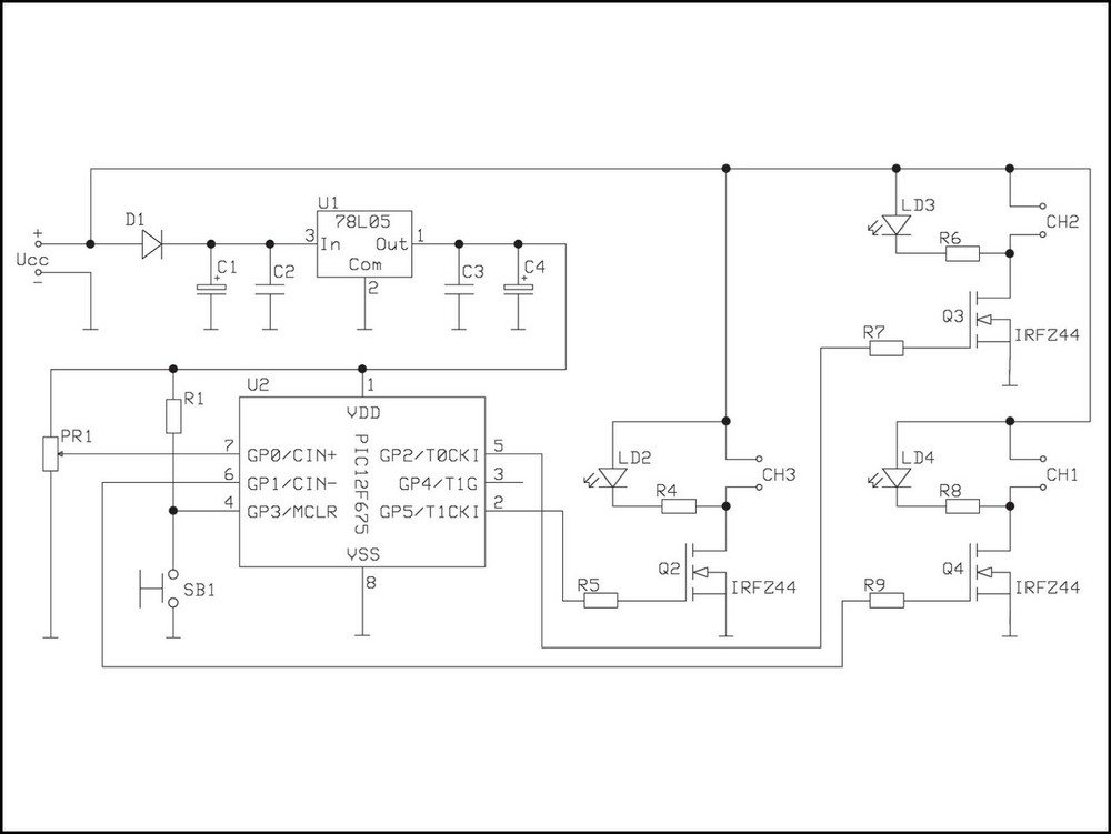 3 Channel LED Controller Chaser Light Show Strobe Strip Microcontroller - HK9983
