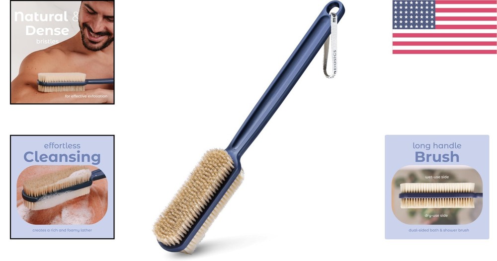 Ergonomic Long Handle Back Scrubber Brush - Soft & Stiff Bristles for Deep Clean