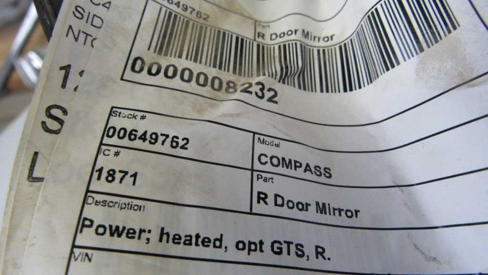 Passenger Side View Mirror Heated Opt GTS 2007 2008 2009 2010 2011 2012 COMPASS.