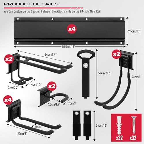 64" Heavy Duty Garage Storage Tool Organizer Wall 64" Rail System (17-Pc Set)