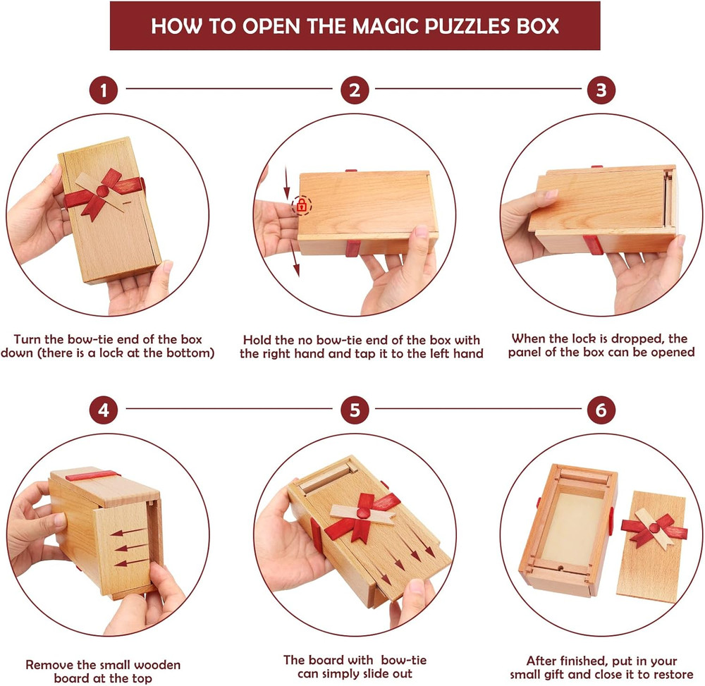 Puzzle Box with Hidden Compartment, Challenging Wooden Magic Trick Lock Boxes fo