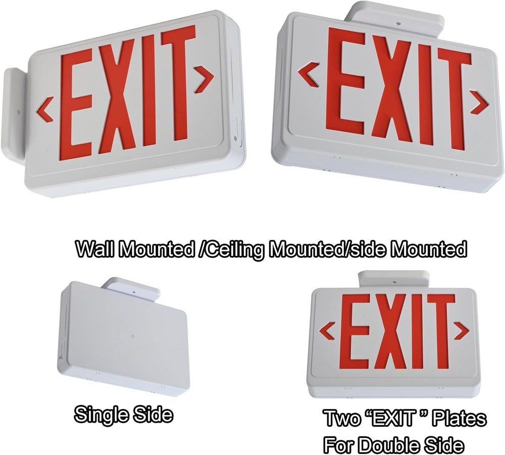 Red LED Exit Sign,4Hours Plug in Cord Emergency Exit Light with Battery Backup f