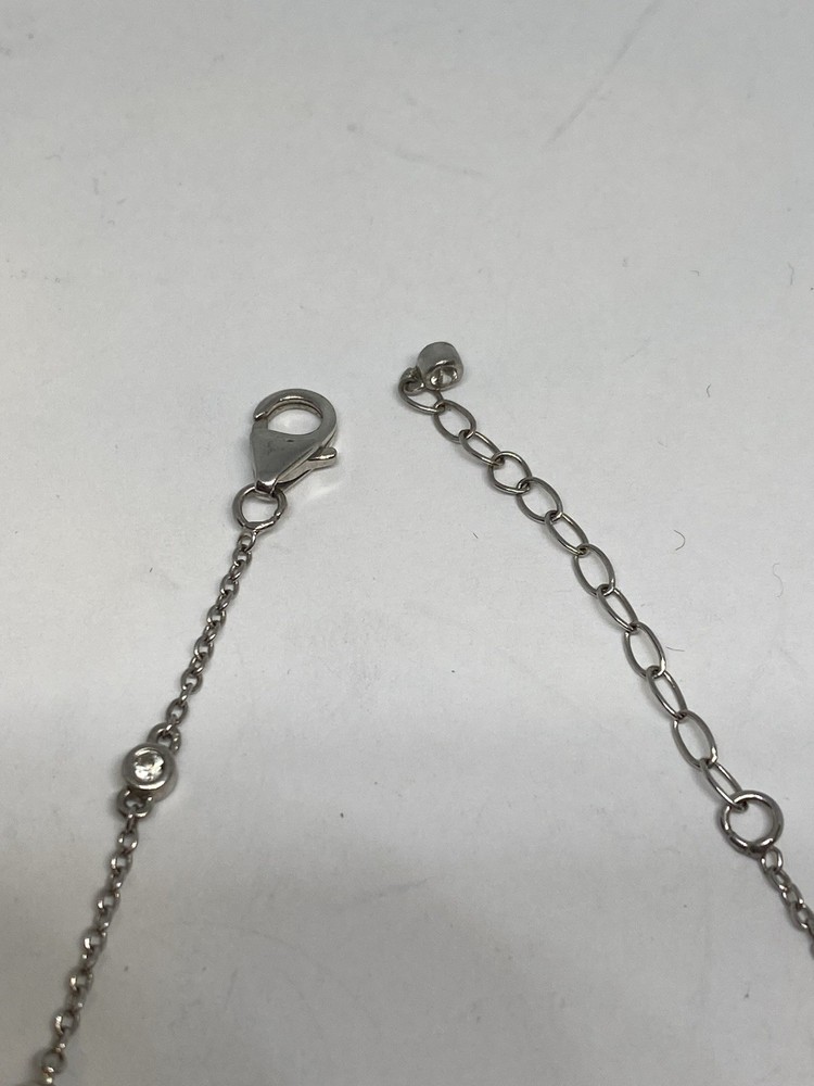 11” STERLING SILVER CRYSTAL LINK CRESCENT MOON DANGLE ADJUSTABLE STAMPED