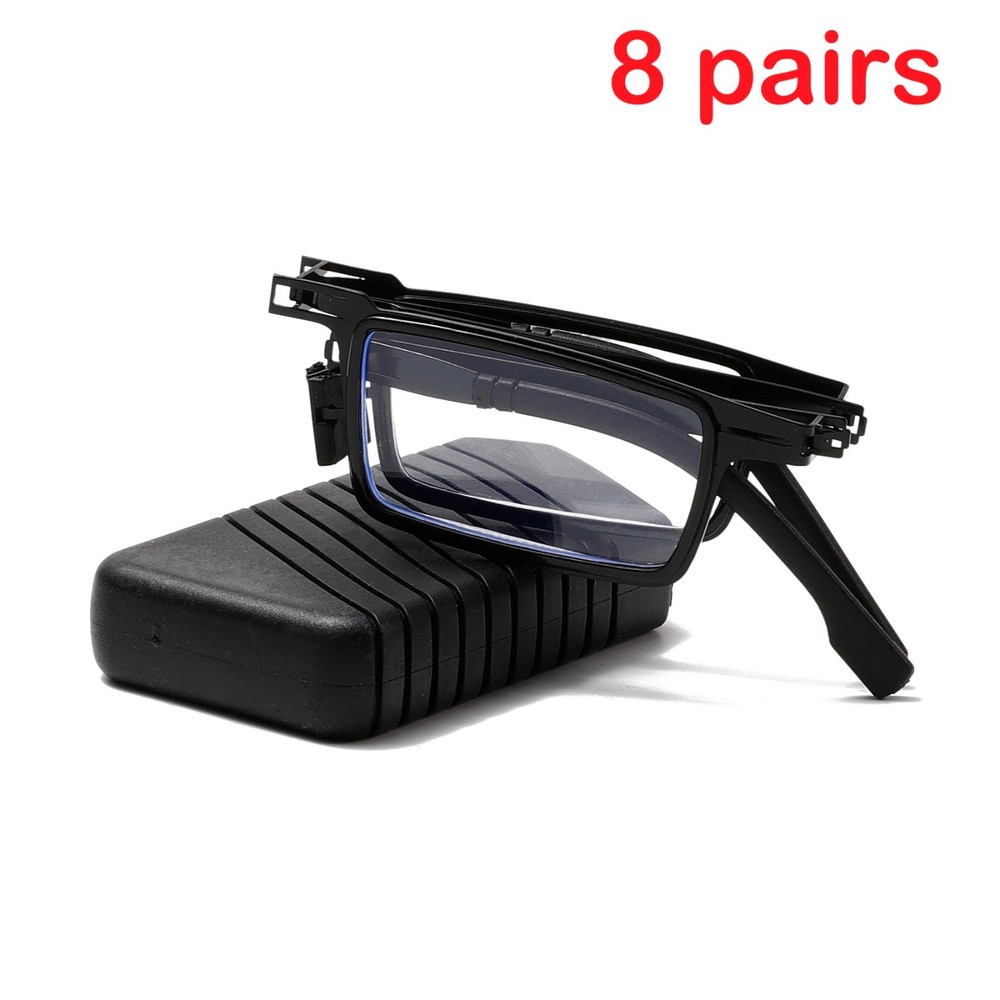 8 PK Mens Foldable Reading Glasses Metal Frame Compact Folding Readers with Case