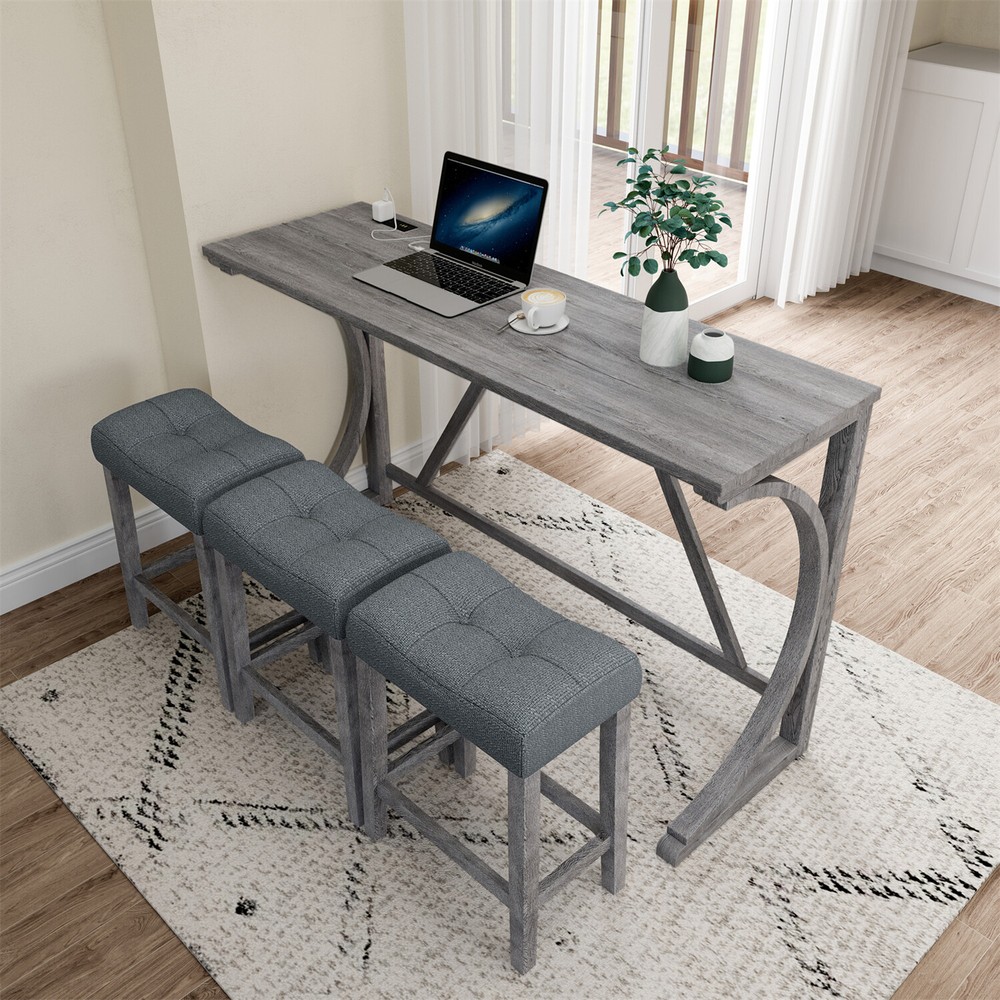 4 Piece Bar Table Set Counter Height Kitchen Dining Table with 3 Bar Stools